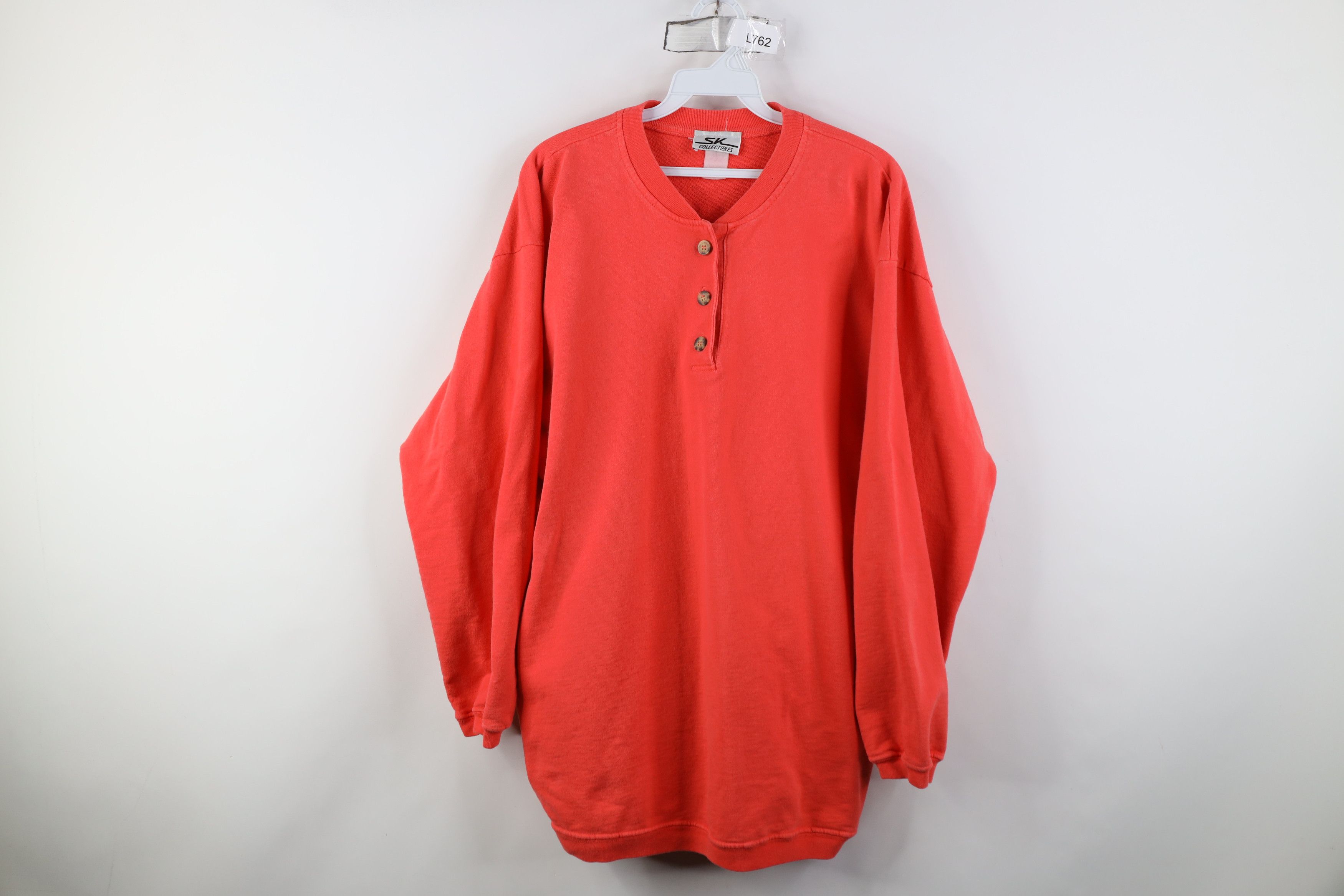 Vintage Vintage 90s Streetwear French Terry Henley Sweatshirt Salmon Size US XXL / EU 58 / 5 - 1 Thumbnail