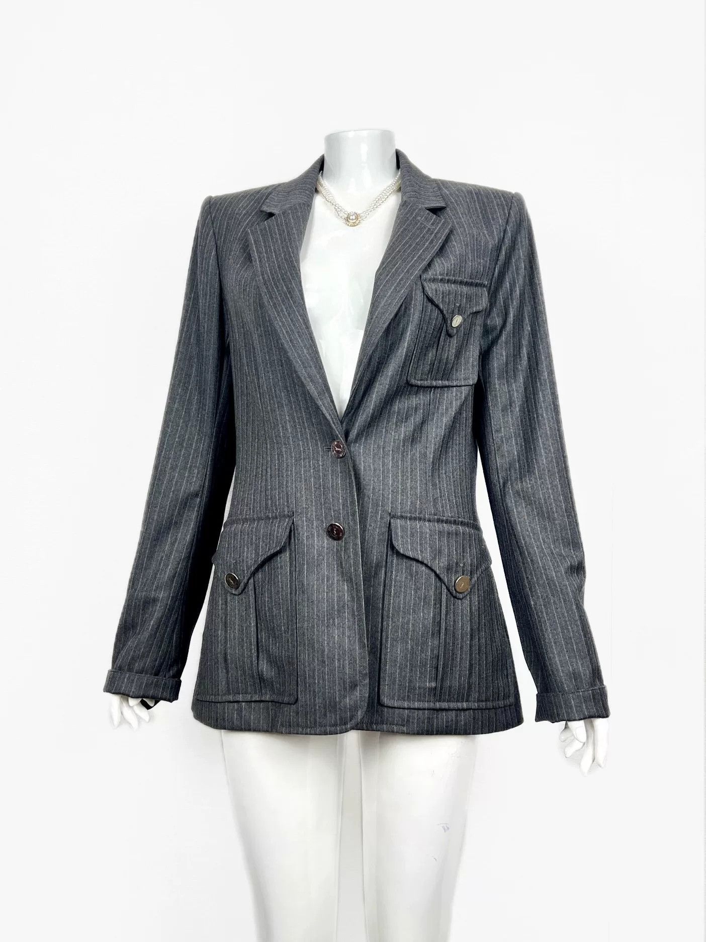 Saint Laurent Paris YSL Gray Pinstripe Wool Blazer Size S / US 4 / IT 40 - 1 Thumbnail