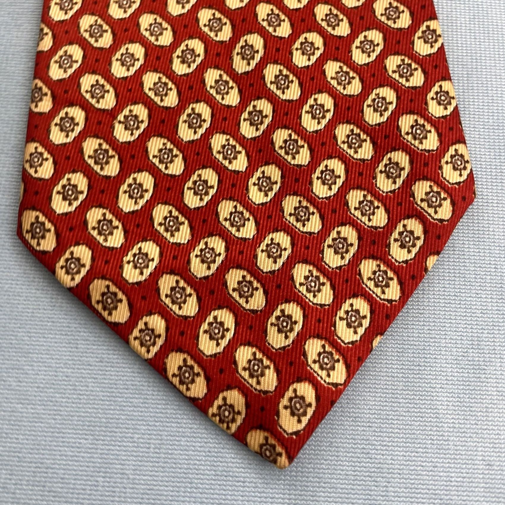 Arrow VINTAGE Arrow USA NeckTie Geometric Rockabilly Foulard Wide Swing Tie 4x50" Silk Rayon Red Orange Yellow One Size Men Tie Size ONE SIZE - 3 Thumbnail