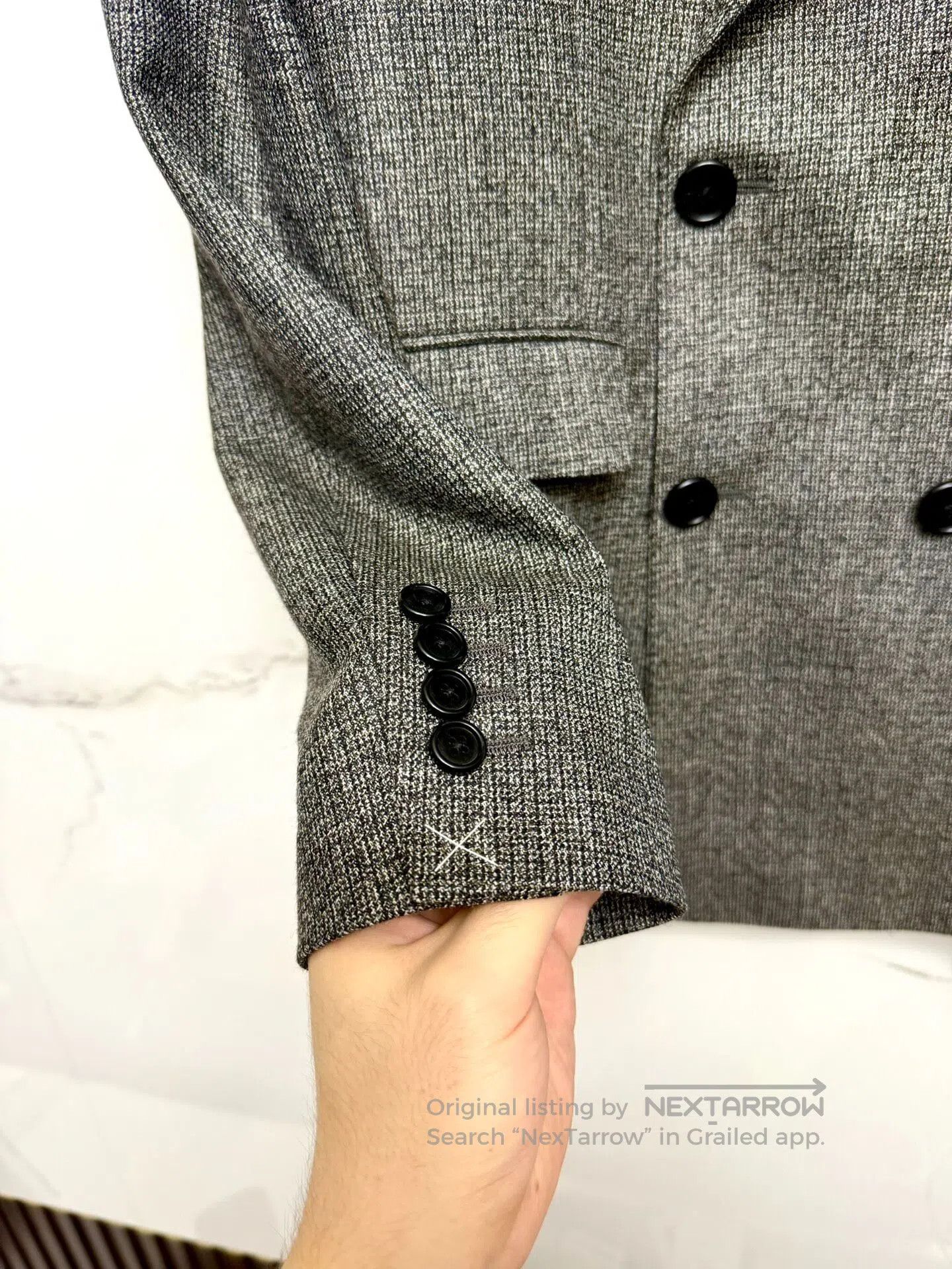 Celine CELINE Grey Snowflake Double-Breasted Peak Lapel Blazer Ja Size S / US 4 / IT 40 - 4 Thumbnail