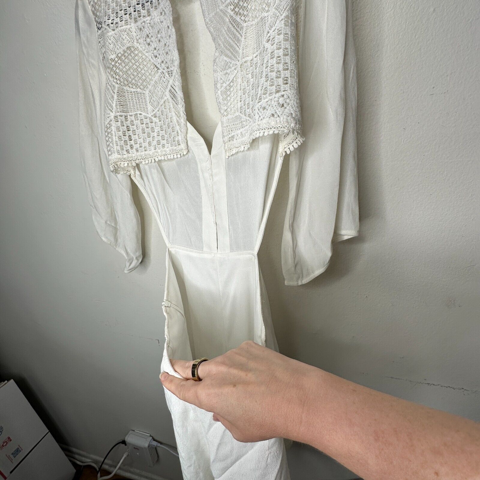 Other Dance & Marvel Ivory Front Deep V Button Open Back Romper L Size 36" / US 14 / IT 50 - 7 Thumbnail