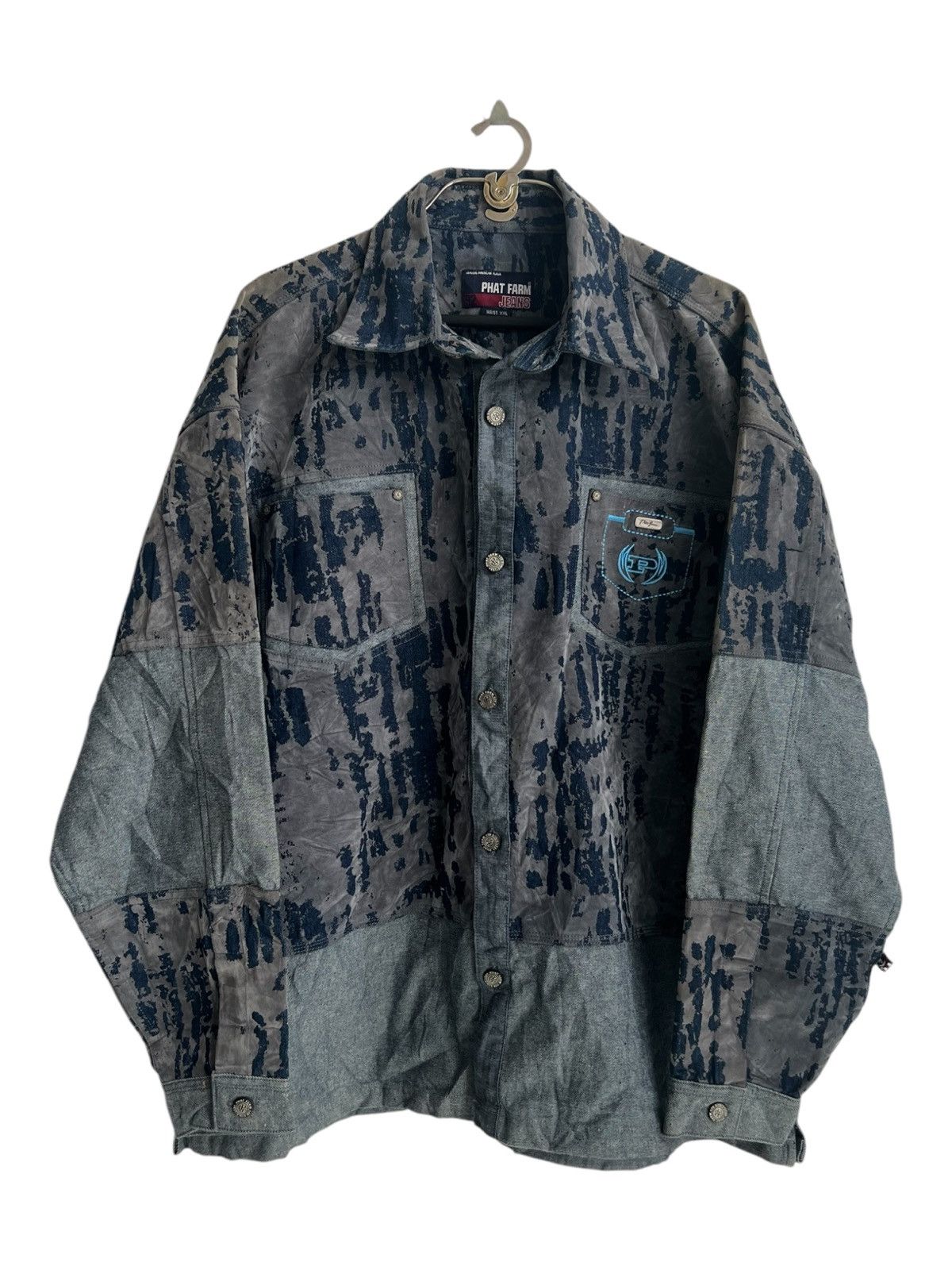 JNCO × Phat Farm × Rap Tees Y2K Phat Farm Marble Dyed Patchwork Baggy Oversize Jeans JKT Size US XXL / EU 58 / 5 - 1 Thumbnail