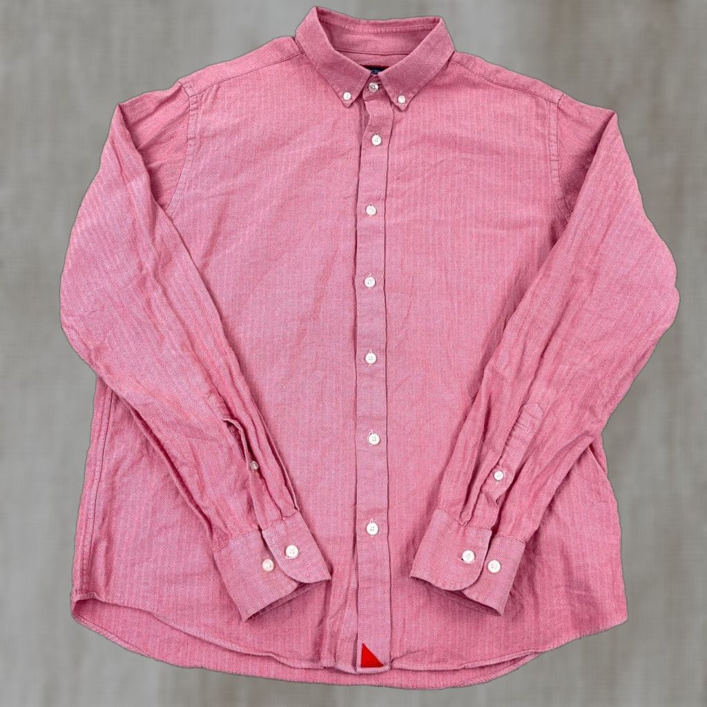 UNTUCKit UNTUCKit Shirt Men Large Pink Slim Fit Button Up Dress Casual Cotton Herringbone Size US L / EU 52-54 / 3 - 1 Thumbnail