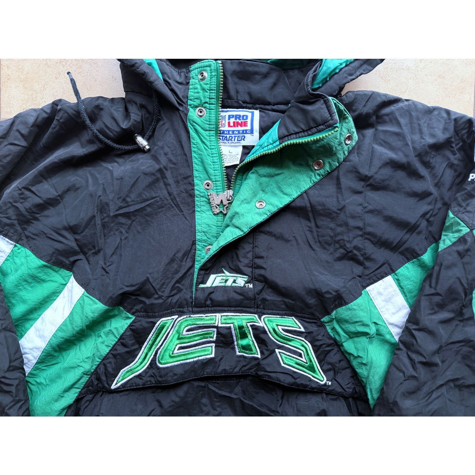 NFL × Starter NY Jets 90s STARTER puffer Pullover 1/2 L blk kelly Pro vtg Size US L / EU 52-54 / 3 - 1 Thumbnail