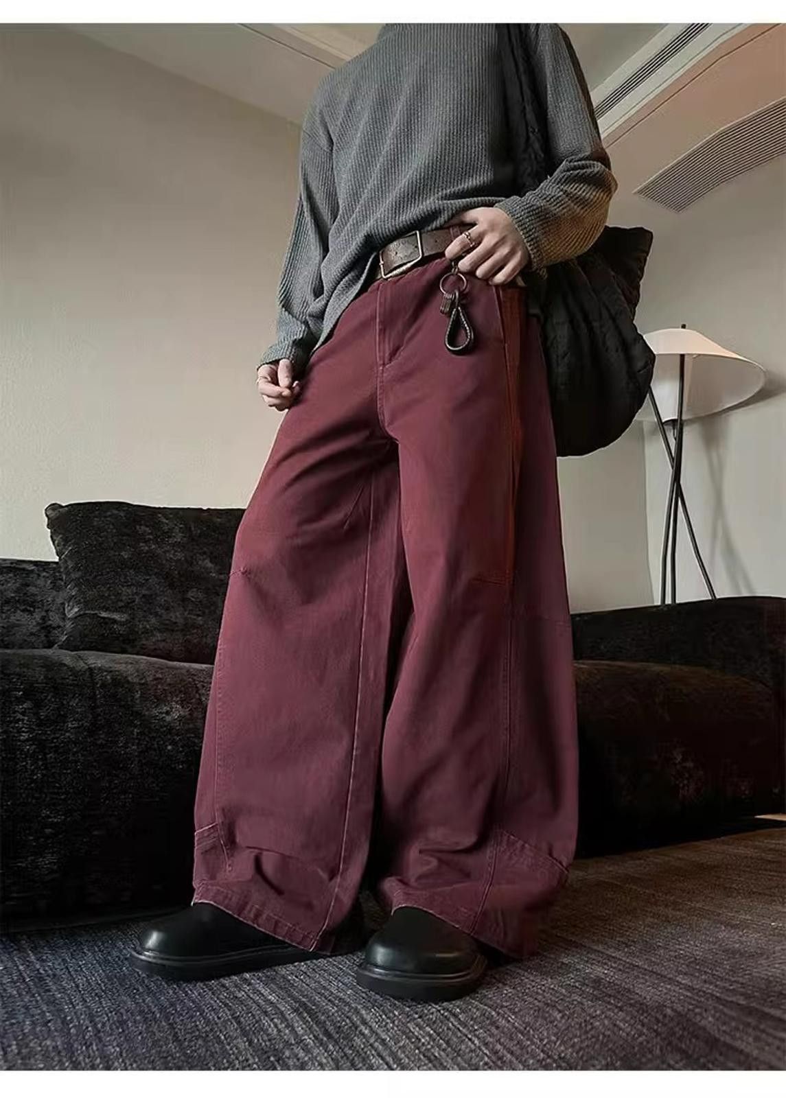Jean Baggy Wide-Leg Burgundy Jeans Size US 33 - 2 Thumbnail