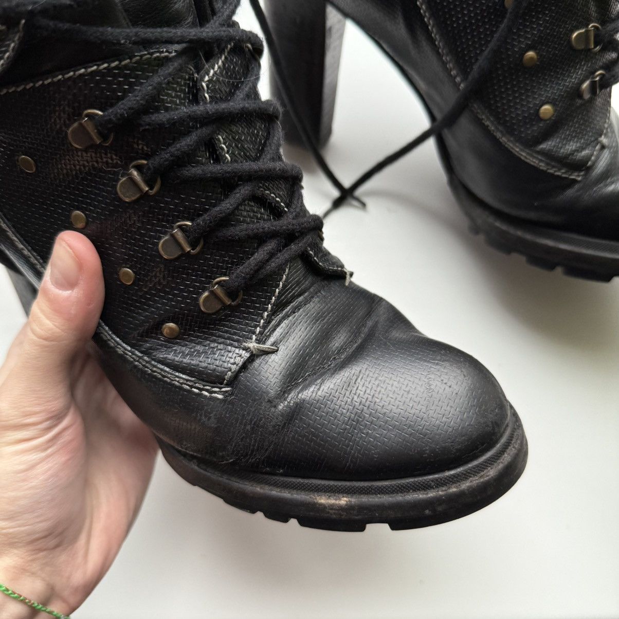 Jil Sander 📌Vintage Jil Sander Leather Avant-Garde Lace-up Heeled Boots Size US 11 / IT 41 - 8 Thumbnail