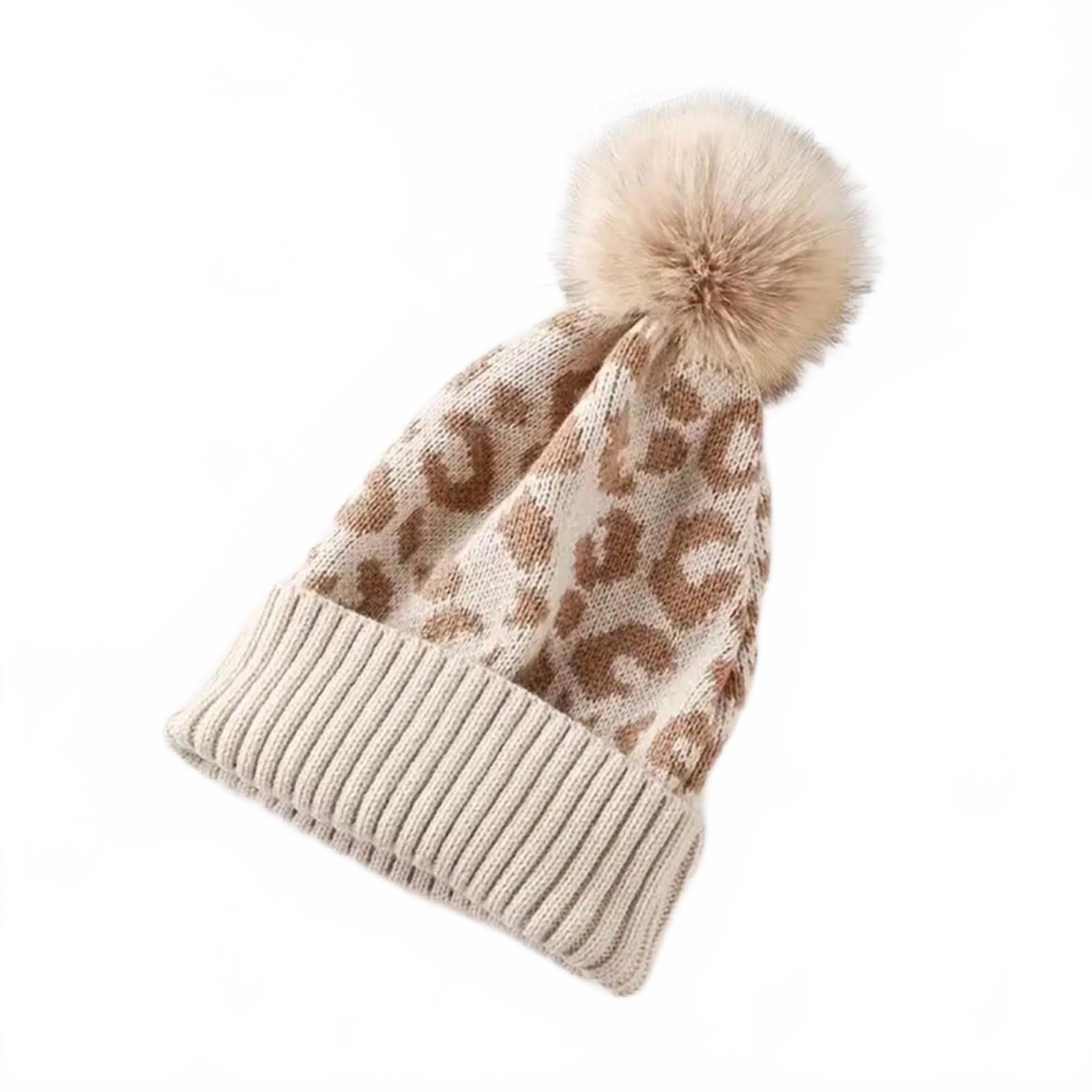 Designer Leopard Beanie Fur Pom Pom Hat NWT Size ONE SIZE - 2 Thumbnail