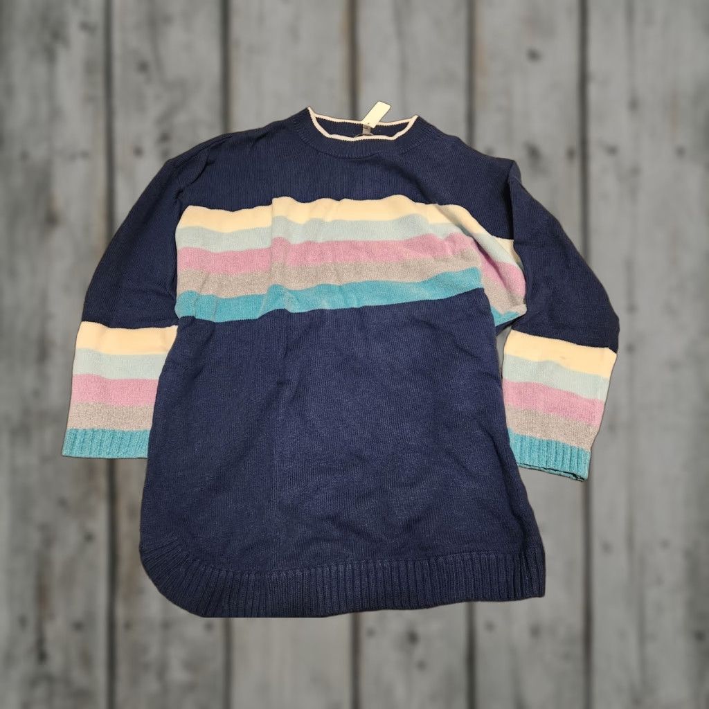 Talbots NWT Talbots Sweater 2XL Blue Striped Wool Cotton Acrylic Nylon Knit Crew Neck Pullover Women Shirt/Top Size XXL / US 16-18 / IT 52-54 - 1 Thumbnail