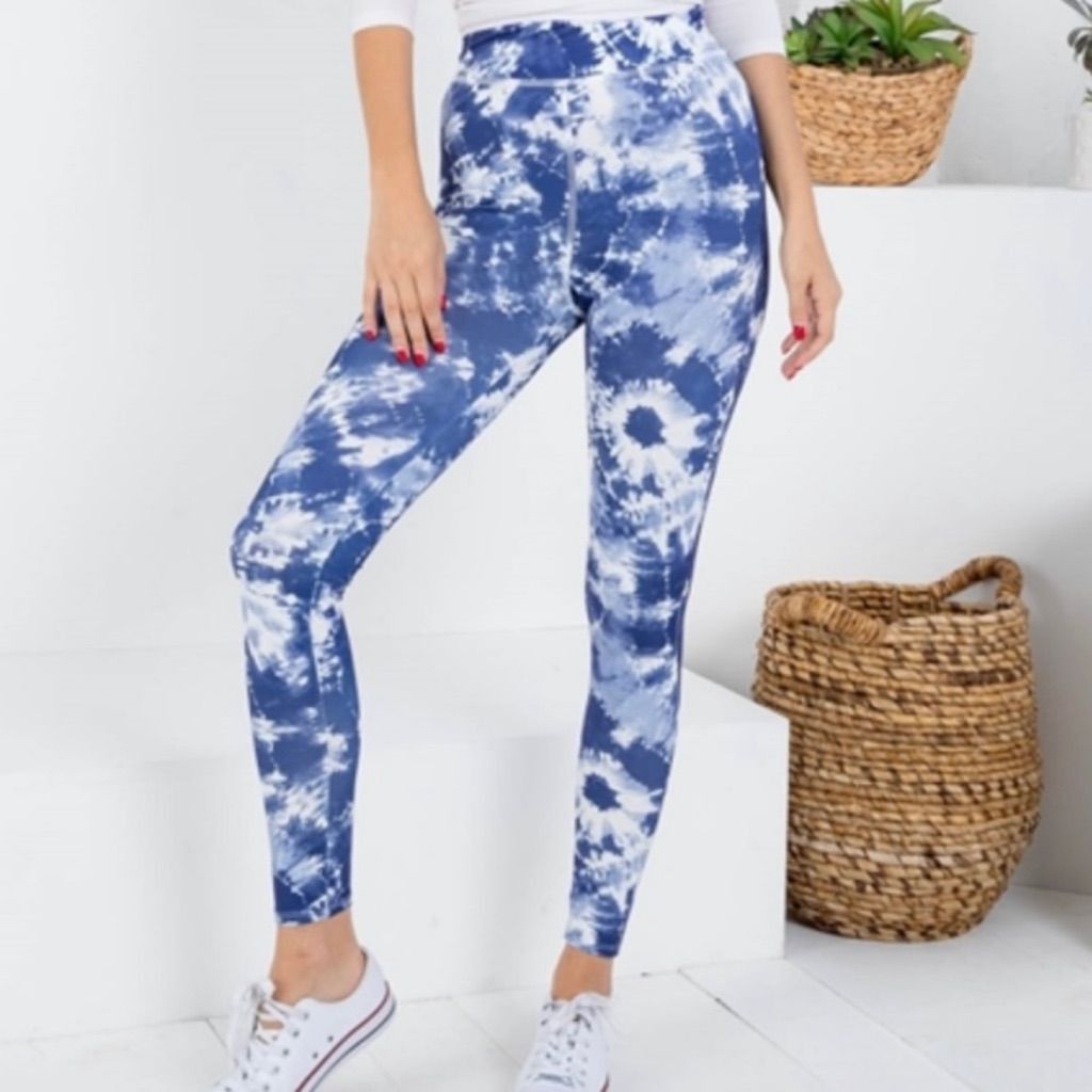 Preach Peach Love California, Blue & White Tie Dyed Boho Hippy Legg Size 27" / US 4 / IT 40 - 2 Thumbnail