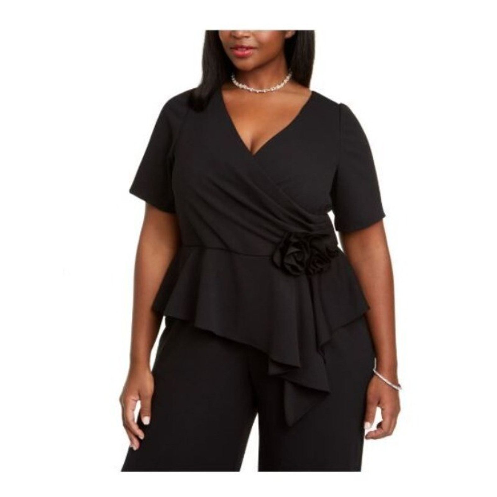 Adrianna Papell ADRIANNA PAPELL Womens Black Gathered Jumpsuit Size 42" / US 20 - 2 Thumbnail