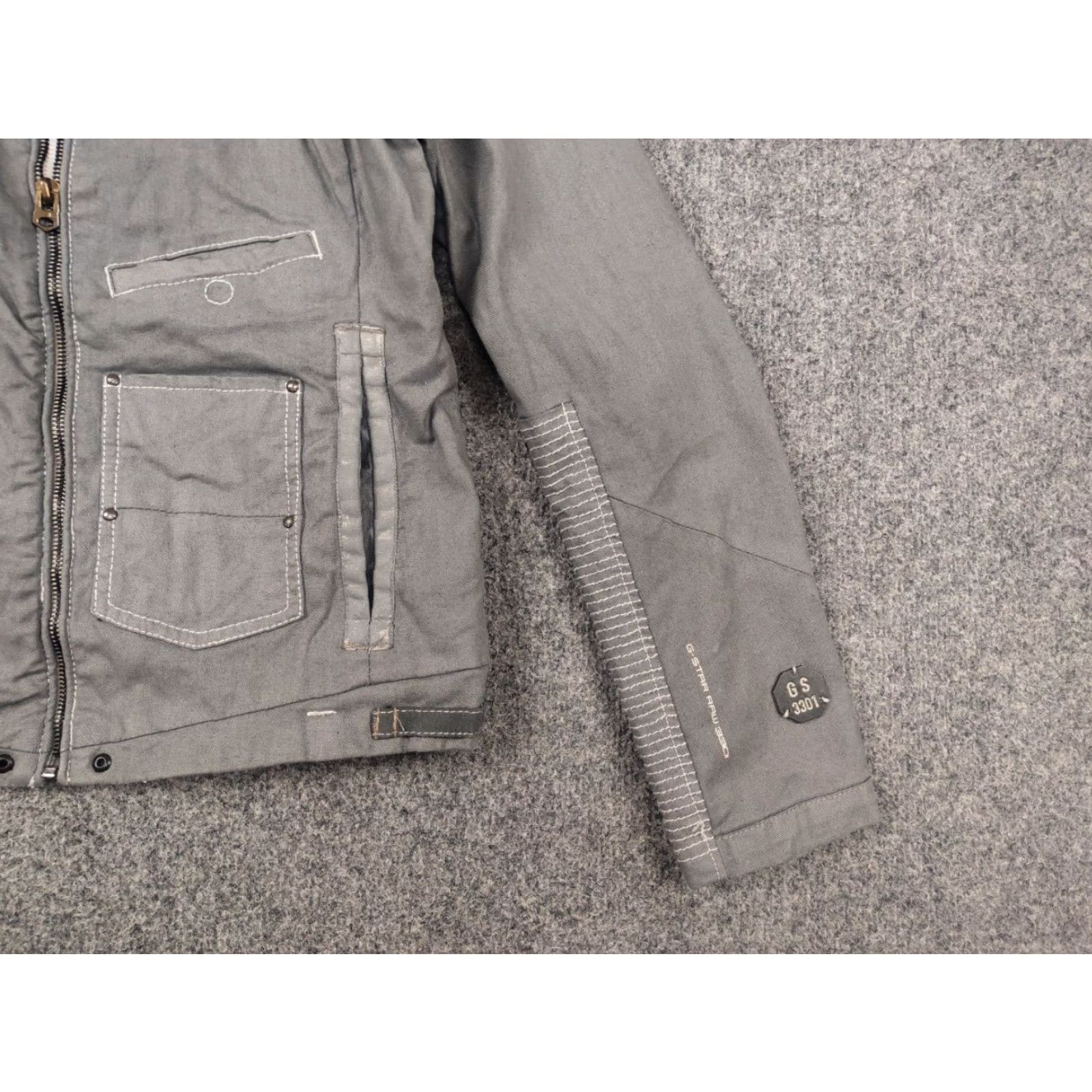 G-Star VINTAGE G Star Raw Gunner Logo Zip Pocket Waxed Gray Cotton Biker Jacket M Women Gray Waxed Logo Pockets 90s Style Mens Ladies Size M / US 6-8 / IT 42-44 - 5 Thumbnail