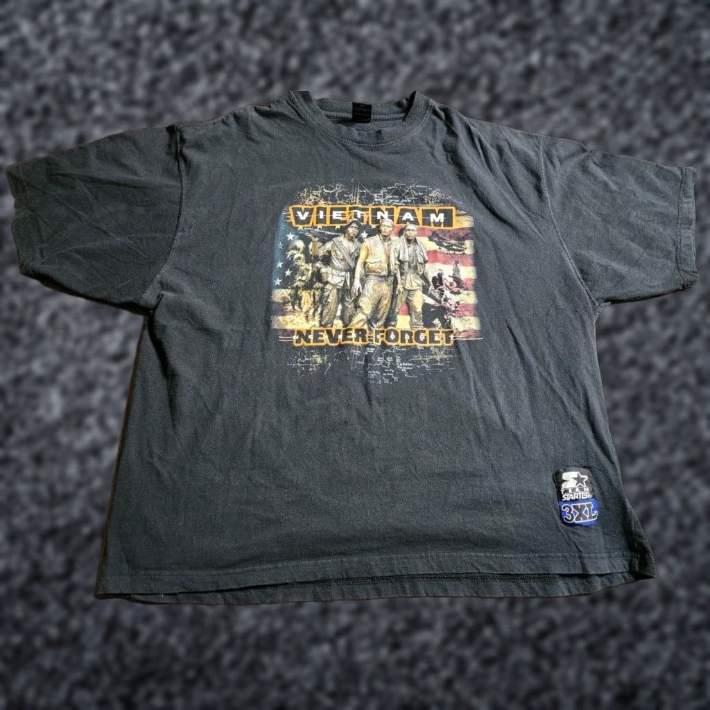 Starter VINTAGE Starter 3XL Double-Sided T-Shirt Vietnam War Patriotic Flag Black Mens Size US XXL / EU 58 / 5 - 1 Thumbnail