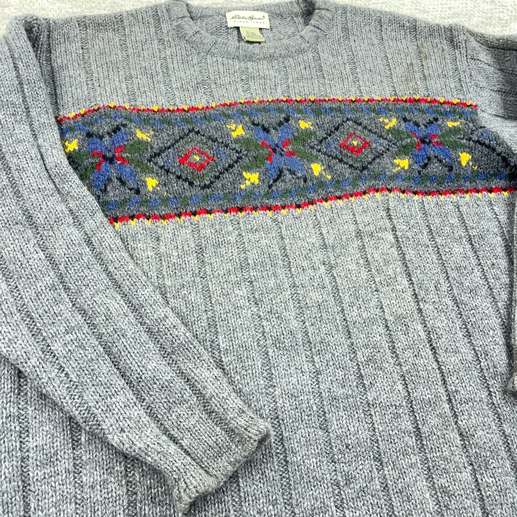 Eddie Bauer VINTAGE Eddie Bauer Sweater Men XL Gray Wool Heavy Knit Ribbed Nordic 90s Y2K Logo Pullover Mock Neck Long Sleeve Geometric Knit All Seasons Regular Size US XL / EU 56 / 4 - 6 Thumbnail