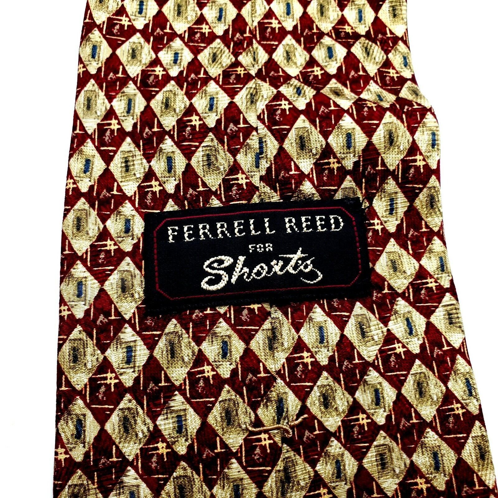 Designer Ferrrell Reed Silk Tie Red Yellow Geometric Print Wide Size ONE SIZE - 3 Thumbnail