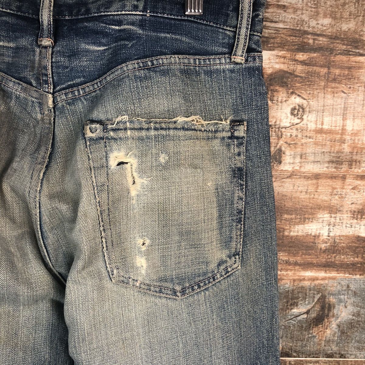 Japanese Brand DL Japanese Brand Blue Distressed Denim Pants #C089 Size US 31 - 16 Thumbnail