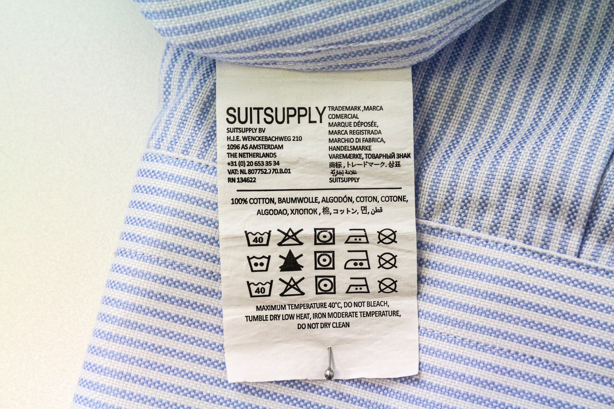 Suitsupply 44L/17 1/2L Extra Slim Blue Cotton Stripe Shirt 75661 Size US L / EU 52-54 / 3 - 6 Thumbnail