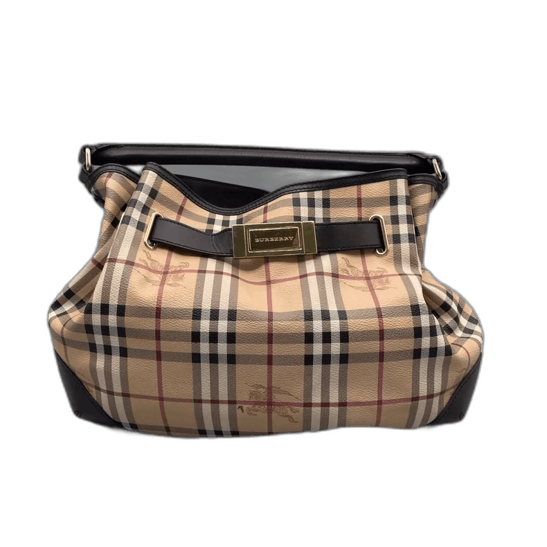 Burberry Plaid Gingham Tote Bag in Beige, Women's