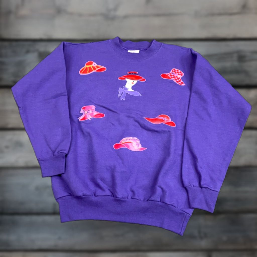 Hanes Hanes Sweatshirt Adult Small Purple Embroidered 90s Retro Graphic Print Women Pullover Crew Neck Size S / US 4 / IT 40 - 1 Thumbnail