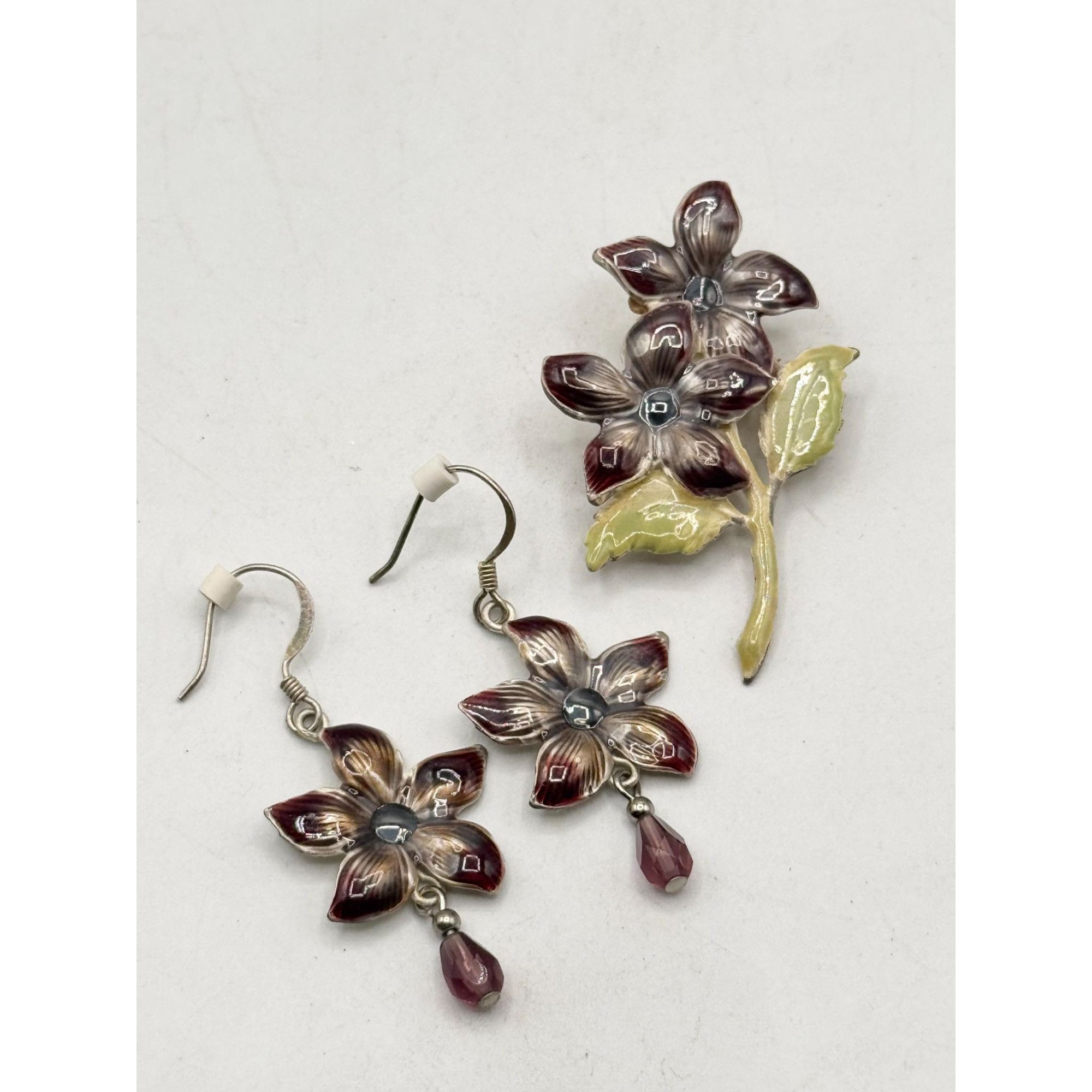 Vintage Enamel flower brooch pin and earrings set Size ONE SIZE - 2 Thumbnail