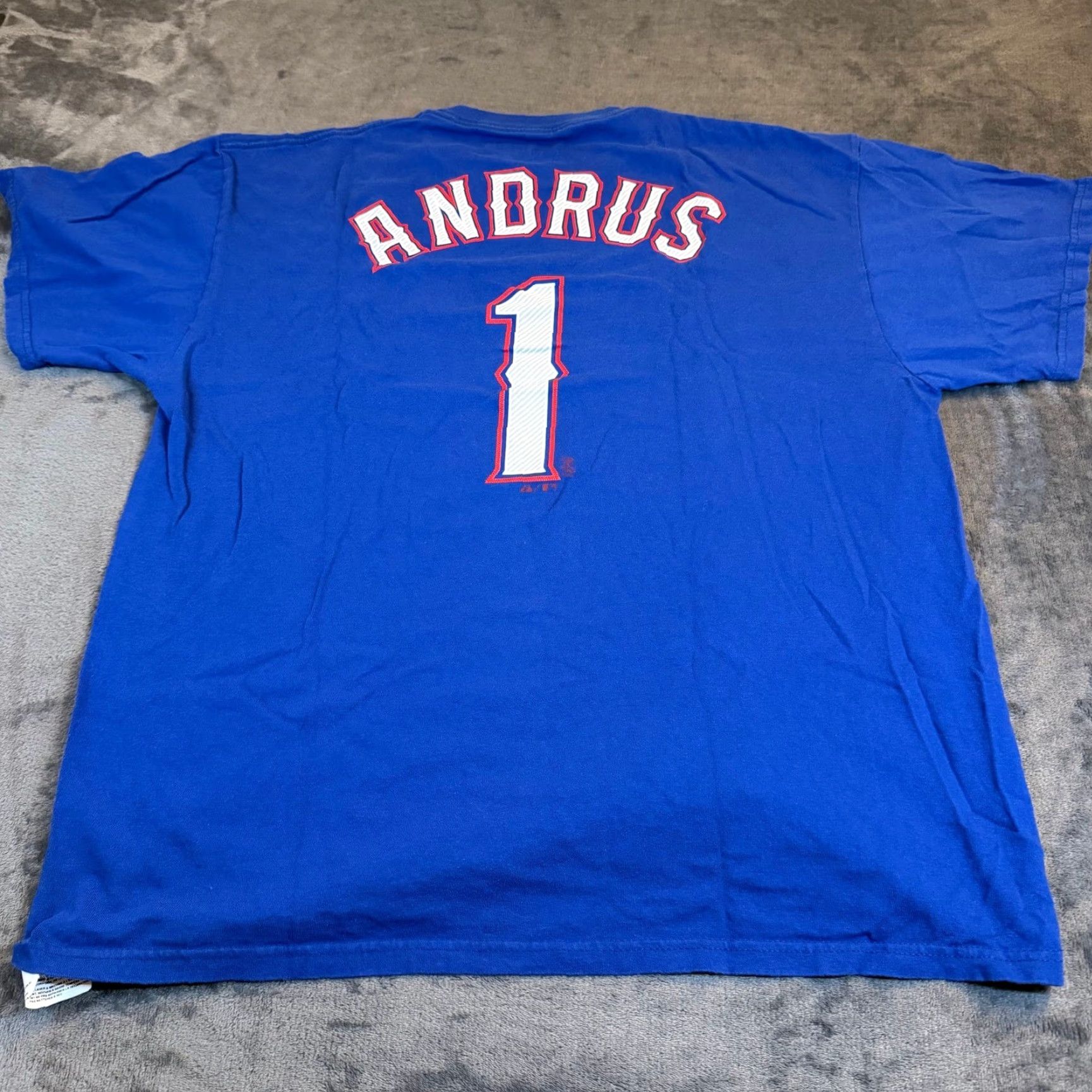 MLB Majestic Texas Rangers Elvis Andrus 1 Blue MLB T-Shirt Mens XL Crew Neck Short Sleeve Graphic Tee All Seasons Sports Mens XL Blue Cotton T-Shirt Size US XL / EU 56 / 4 - 4 Thumbnail