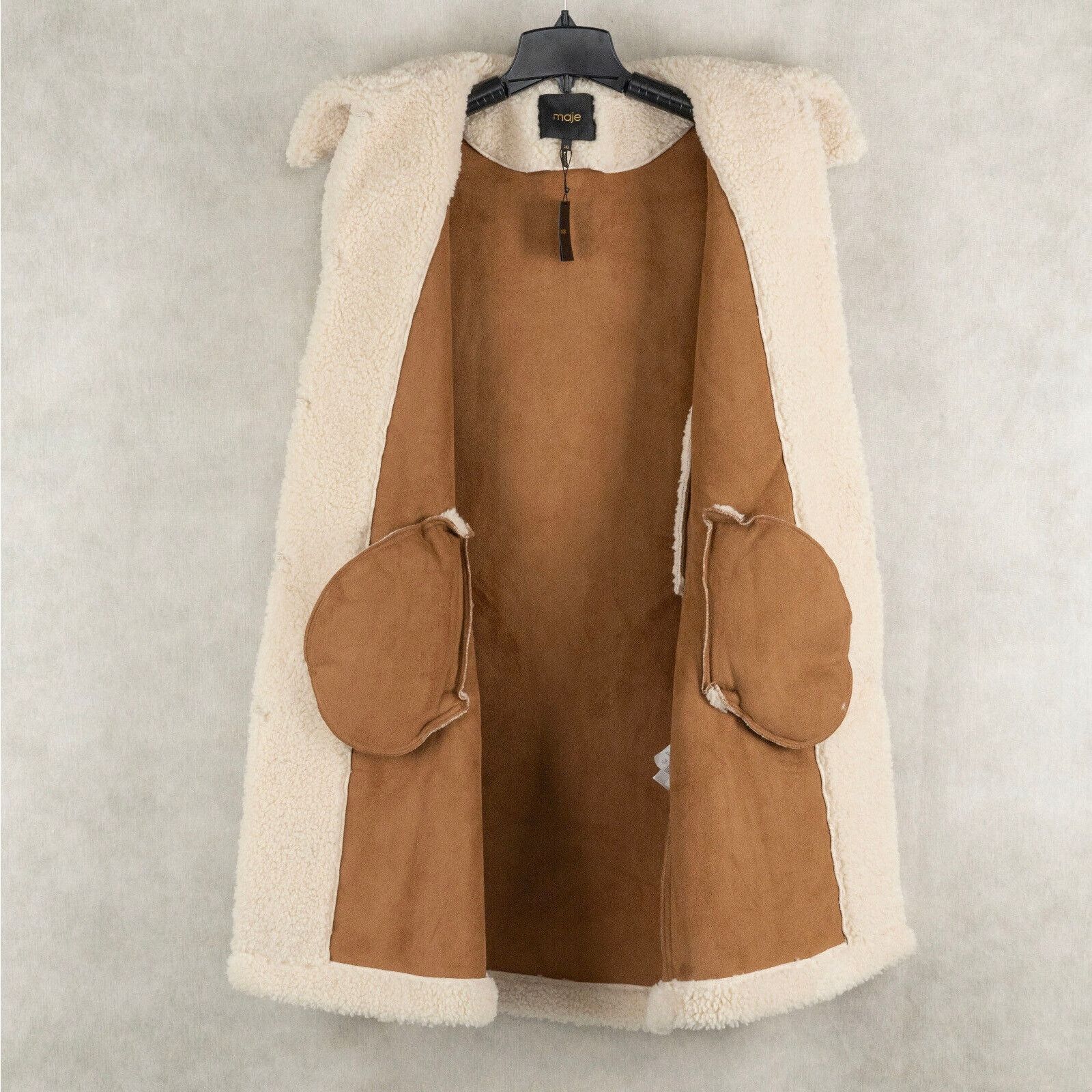 Maje Maje Women Gladice Faux Fur Cape Coat Ecru Size 38/M Size M / US 6-8 / IT 42-44 - 4 Thumbnail