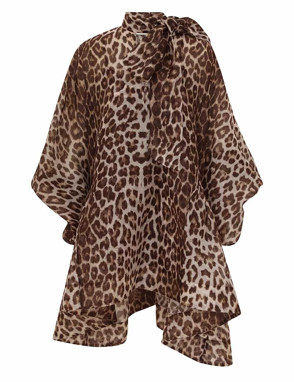 Zimmermann o1w1db10925 Illustration Billow Mini Dress in Leopard Size M / US 6-8 / IT 42-44 - 1 Thumbnail