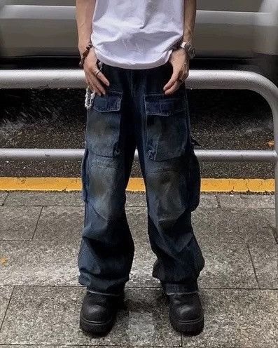 Japanese Brand × Vintage Outdoor retro faded dirty pleated cargo jeans pants Size US 30 / EU 46 - 5 Thumbnail