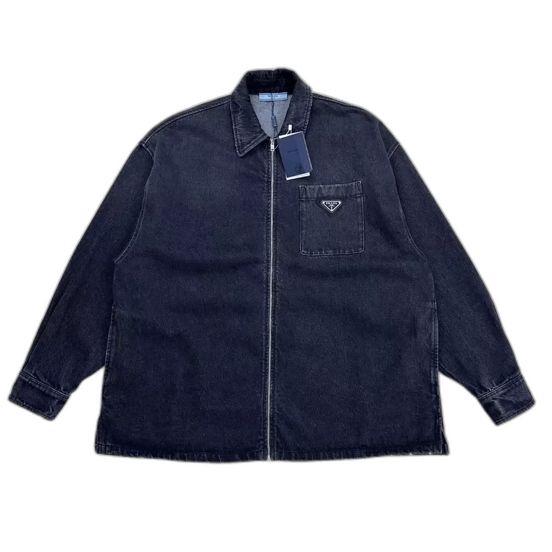 Prada Prada Black Gray Washed Denim Jacket Size US M / EU 48-50 / 2 - 1 Thumbnail
