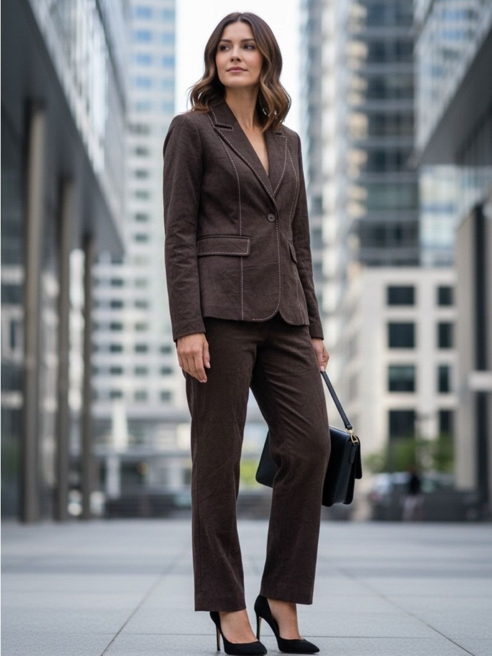Other Vintage Courtenay Brown Faux Suede Blazer Pants Suit Size 8 Size M / US 6-8 / IT 42-44 - 1 Thumbnail