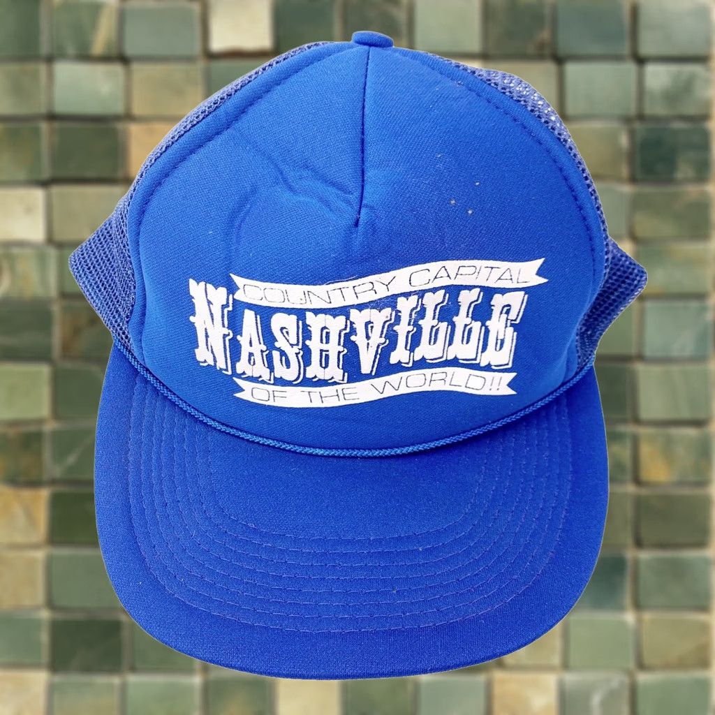 Vintage VINTAGE Blue Snapback Trucker Hat Cap Country Capital Nashville Of The World Size ONE SIZE - 1 Thumbnail