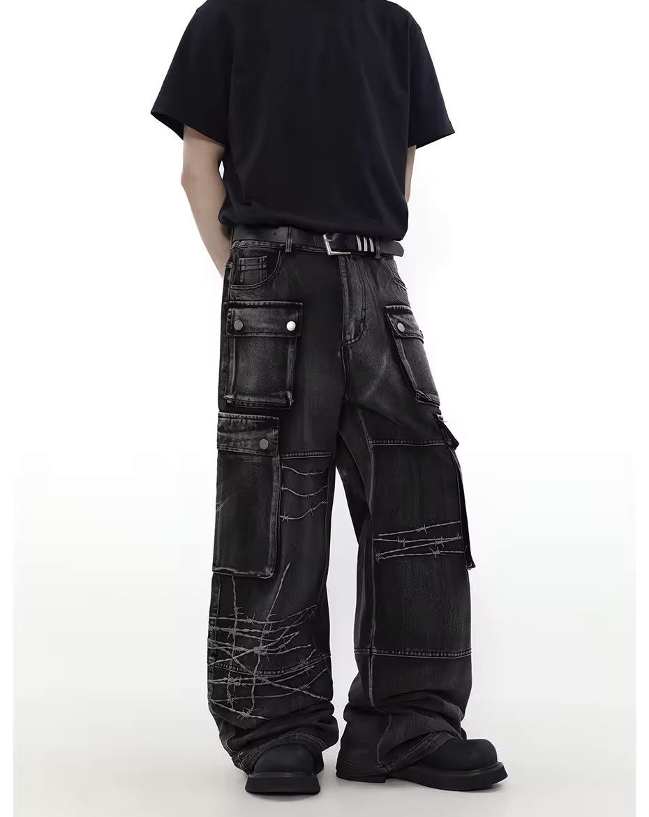 Designer × Jean × Vintage Y2K Vintage Streetwear Distressed Baggy Cargo Jeans Size US 33 - 2 Thumbnail