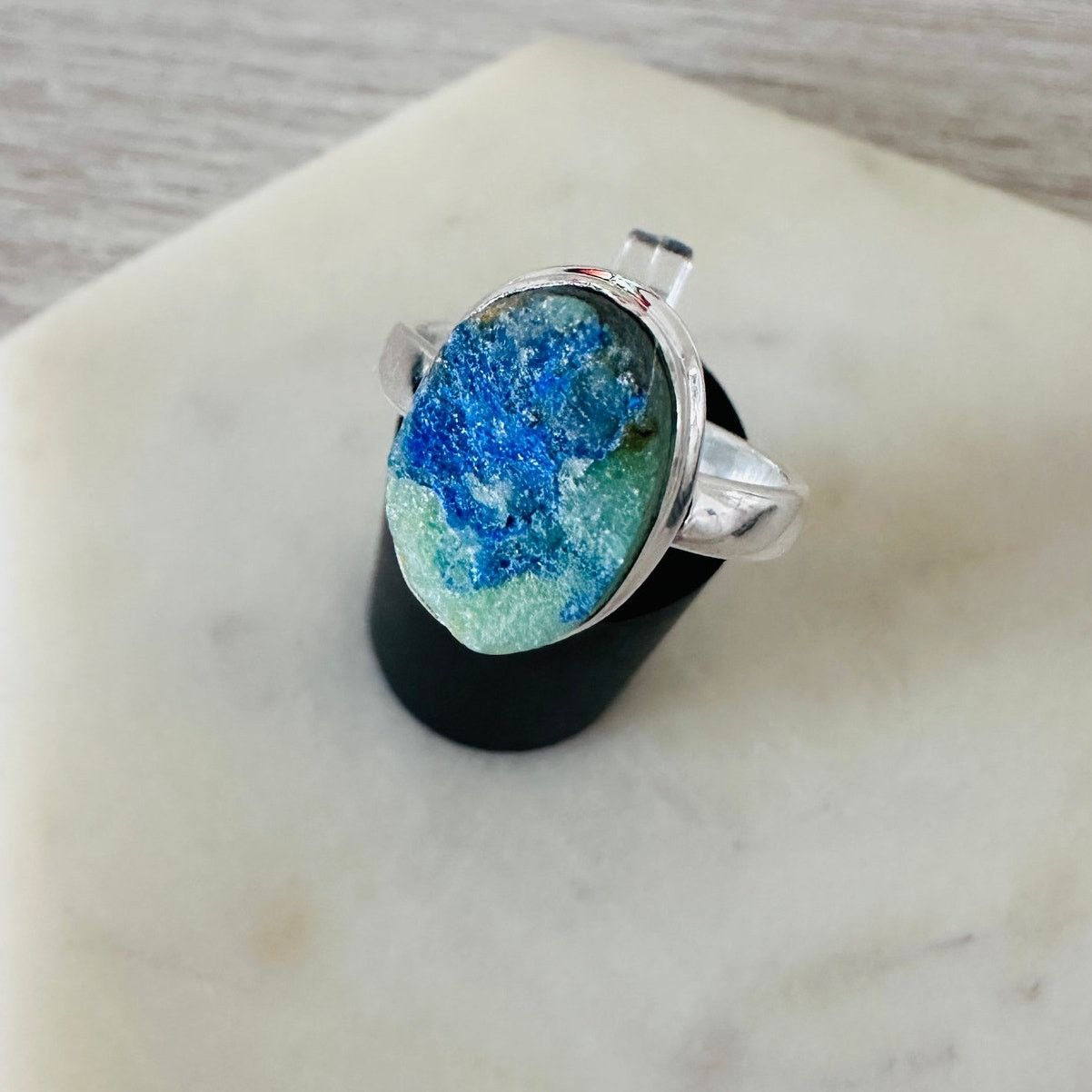 The Unbranded Brand Azurite Rough 925 Sterling Silver Ring Size 7.5 Size ONE SIZE - 5 Thumbnail