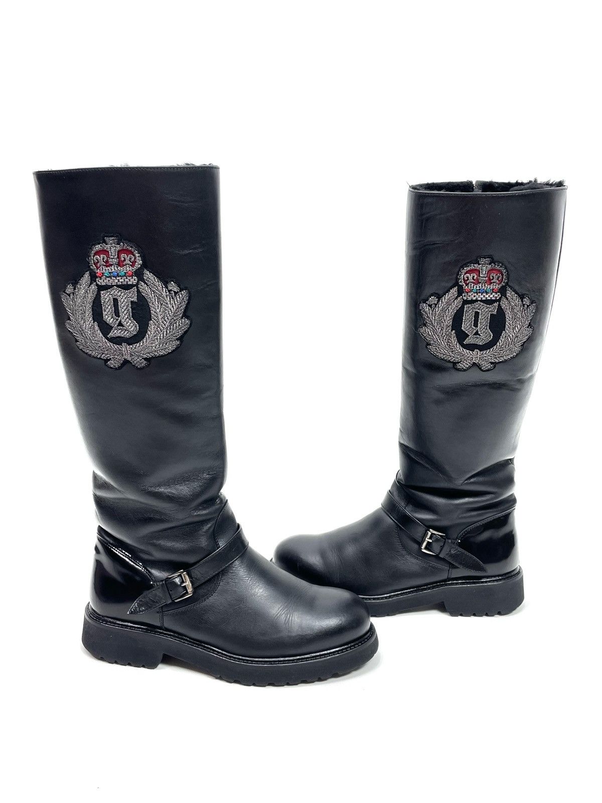 John Galliano John Galliano Embroidered Crest Leather Engineer Boots Size US 6 / IT 36 - 9 Thumbnail