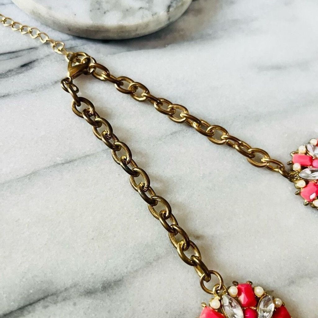 Jewelry Glam Statement Necklace Coral Red Faux Pearl Round Link Size ONE SIZE - 6 Thumbnail
