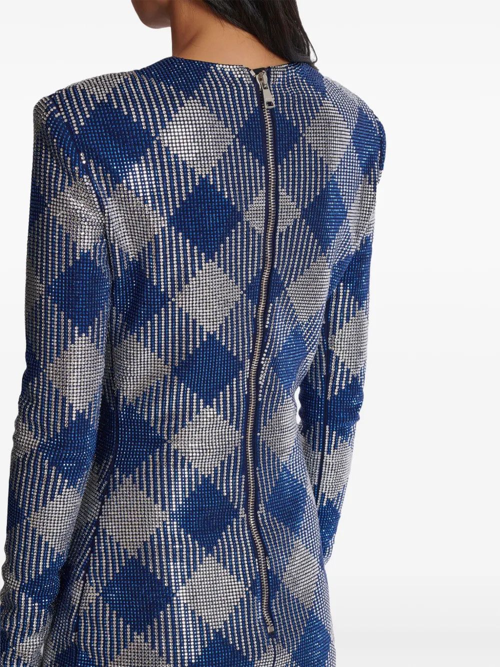Balmain o1s1wg111225 Gigham Rhinestone Mini Dress in Navy Blue Size S / US 4 / IT 40 - 6 Thumbnail