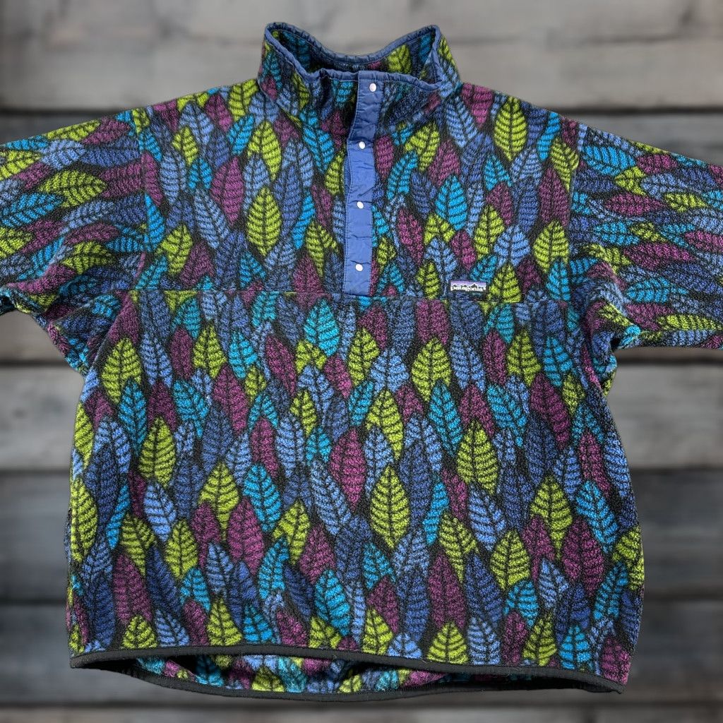 Patagonia VINTAGE Patagonia Pullover Sweatshirt Mens XL Blue Fleece Snap Synchilla Leaf Print USA 90s Hoodie? Size US XL / EU 56 / 4 - 1 Thumbnail