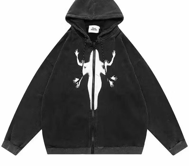 image of Vintage Streetwear Hip Hop Oversized Hooded Jacket in Black, Men's (Size Large)