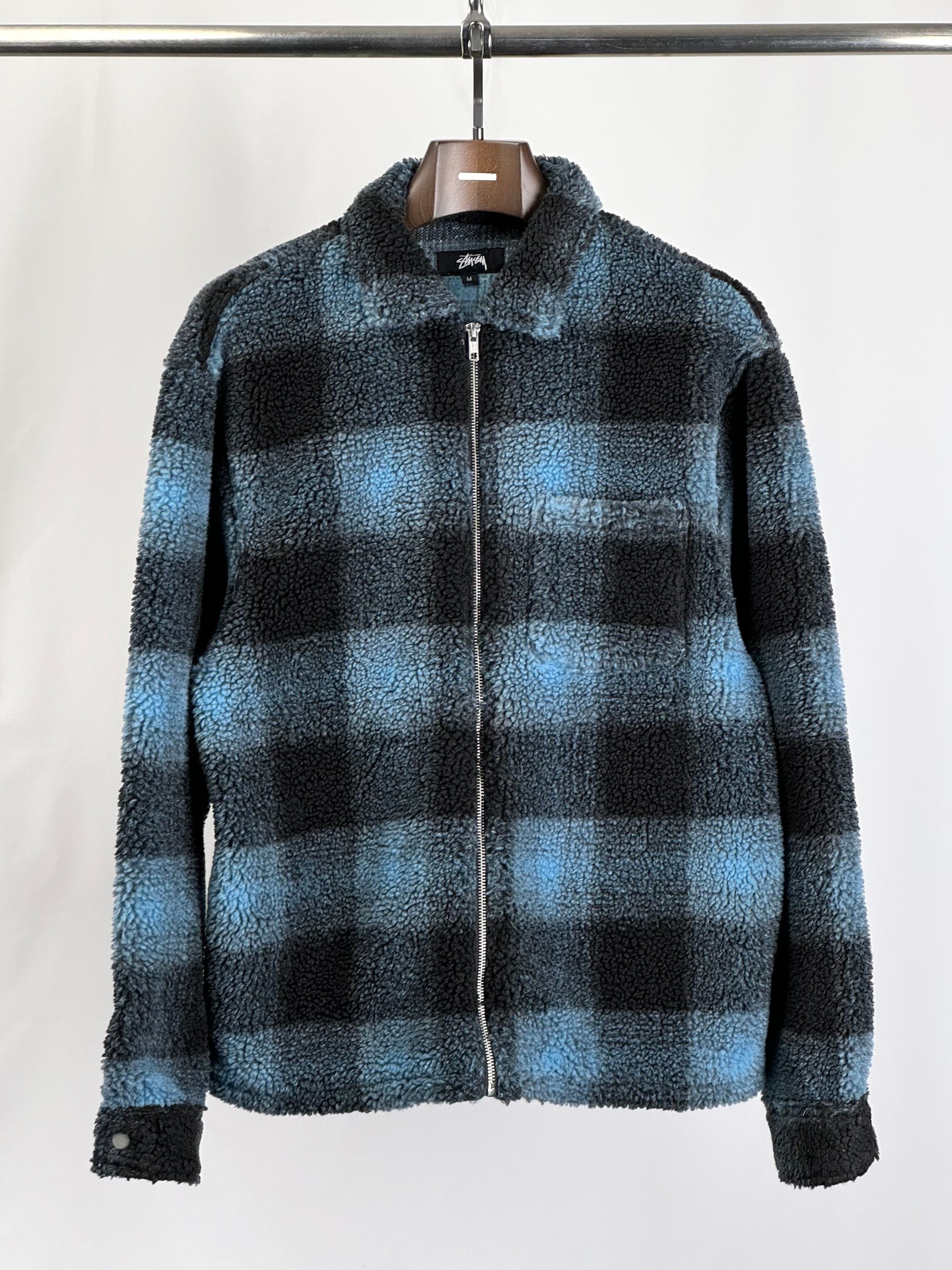 Stussy Stussy Shadow Plaid Sherpa Zip Shirt NAVY / XL | Grailed