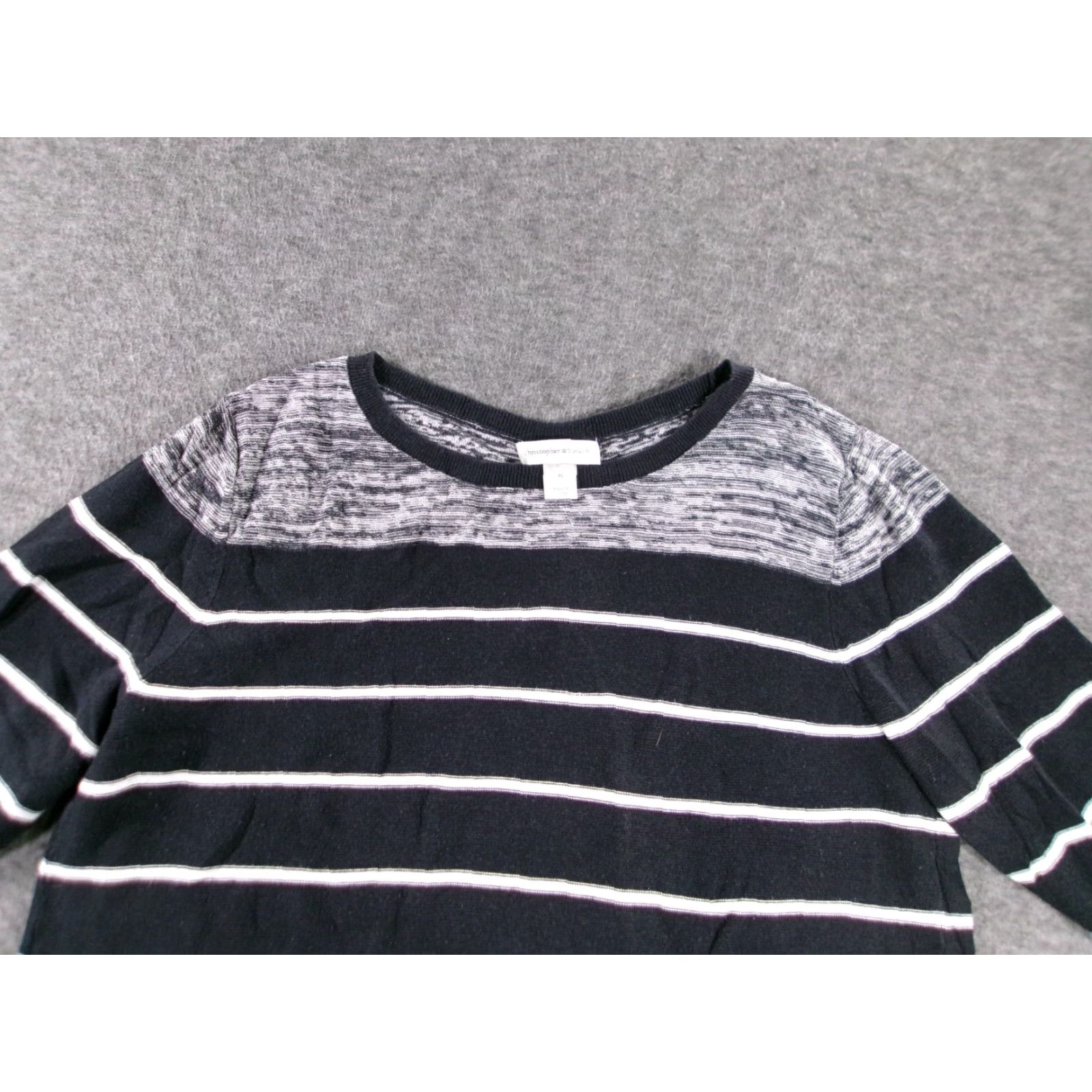 Vintage Christopher Banks Sweater Women's XL Navy Blue Gray Striped Pullover Knit Cotton Rayon Round Neck Casual Size XL / US 12-14 / IT 48-50 - 2 Thumbnail