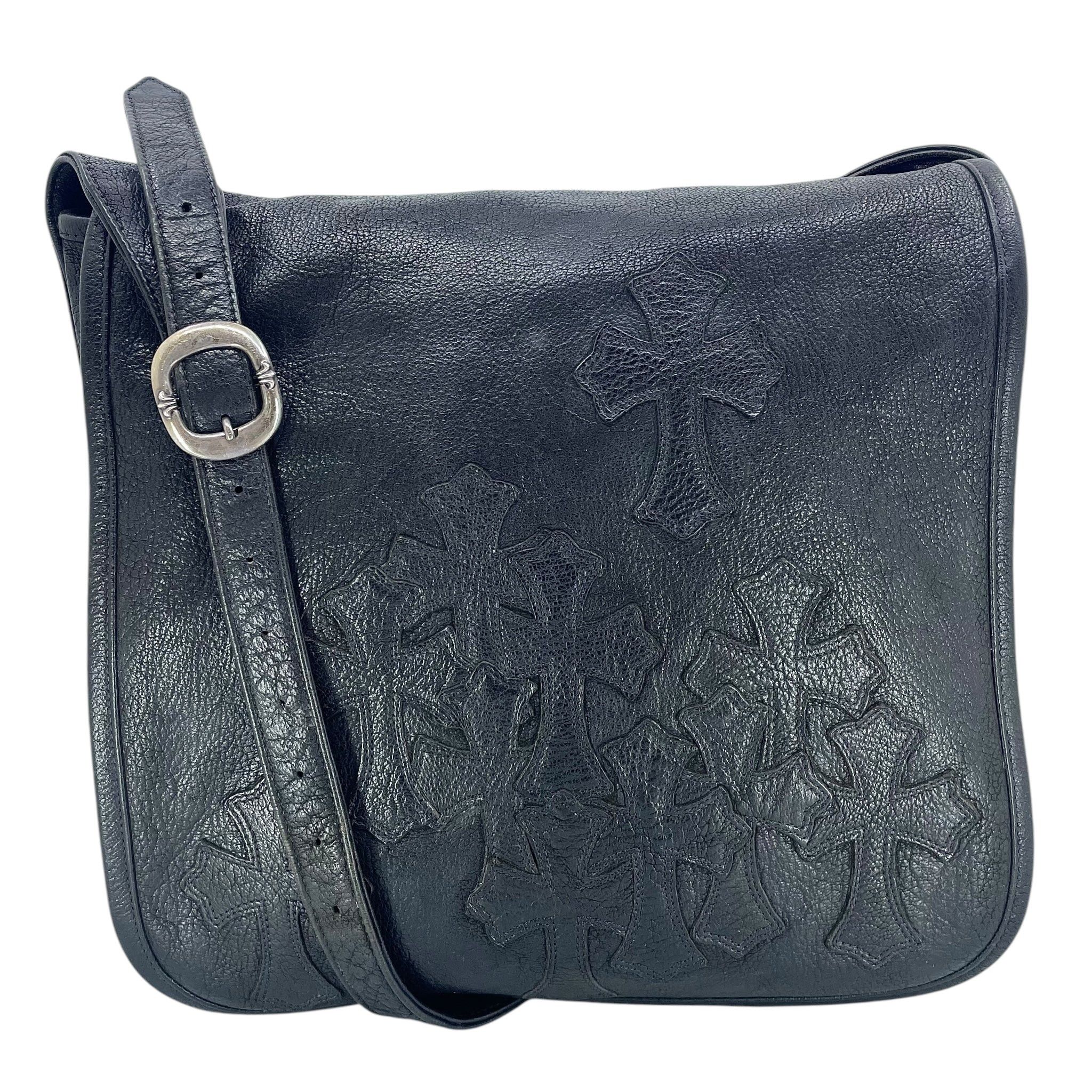 Chrome Hearts Cross Patch Leather Messenger Bag Black Black, Men's