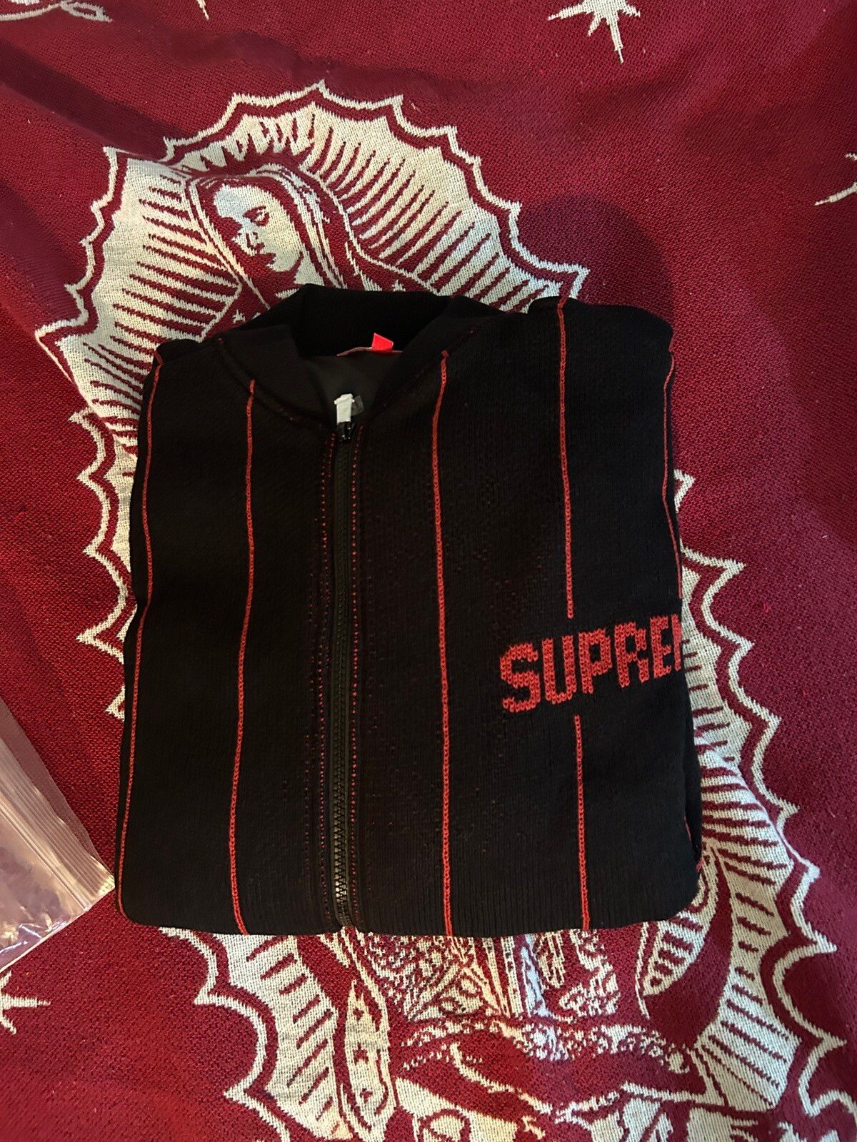 Supreme Supreme pinstripe varsity zip up sweater ss23 | Grailed