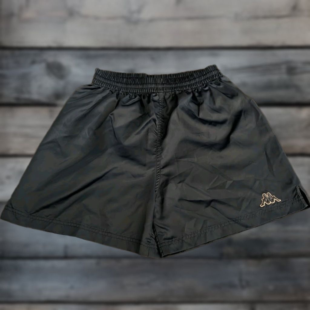 VINTAGE Kappa Athletic Shorts Men's M Shiny Dark Blue/Black Performance 90s Retro Sports