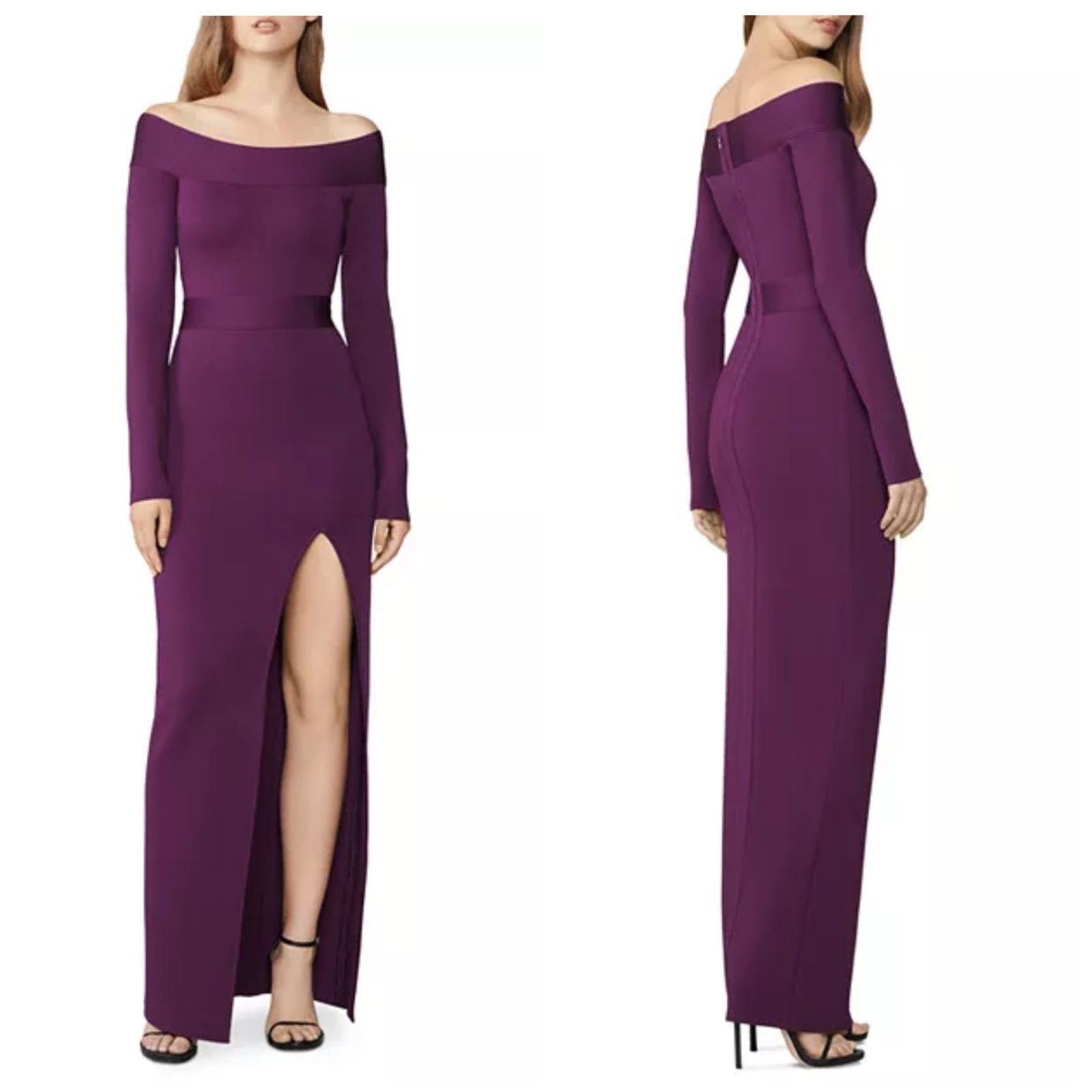 Herve Leger Herve Leger Purple Long Sleeve Off Shoulder Bandage Dress Size M / US 6-8 / IT 42-44 - 1 Thumbnail