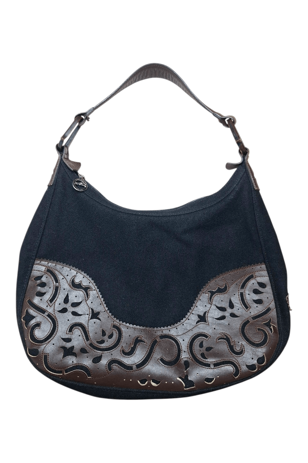 Longchamp Rare VINTAGE Longchamp Hobo Bag Black Wool and Leather Size ONE SIZE - 1 Thumbnail