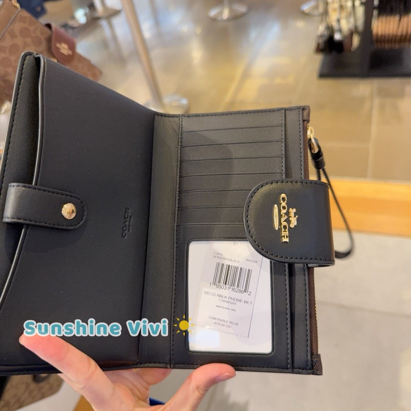 Coach NWT COACH Tech Wallet Signature Canvas C2874 BROWN/BLACK Size ONE SIZE - 4 Thumbnail