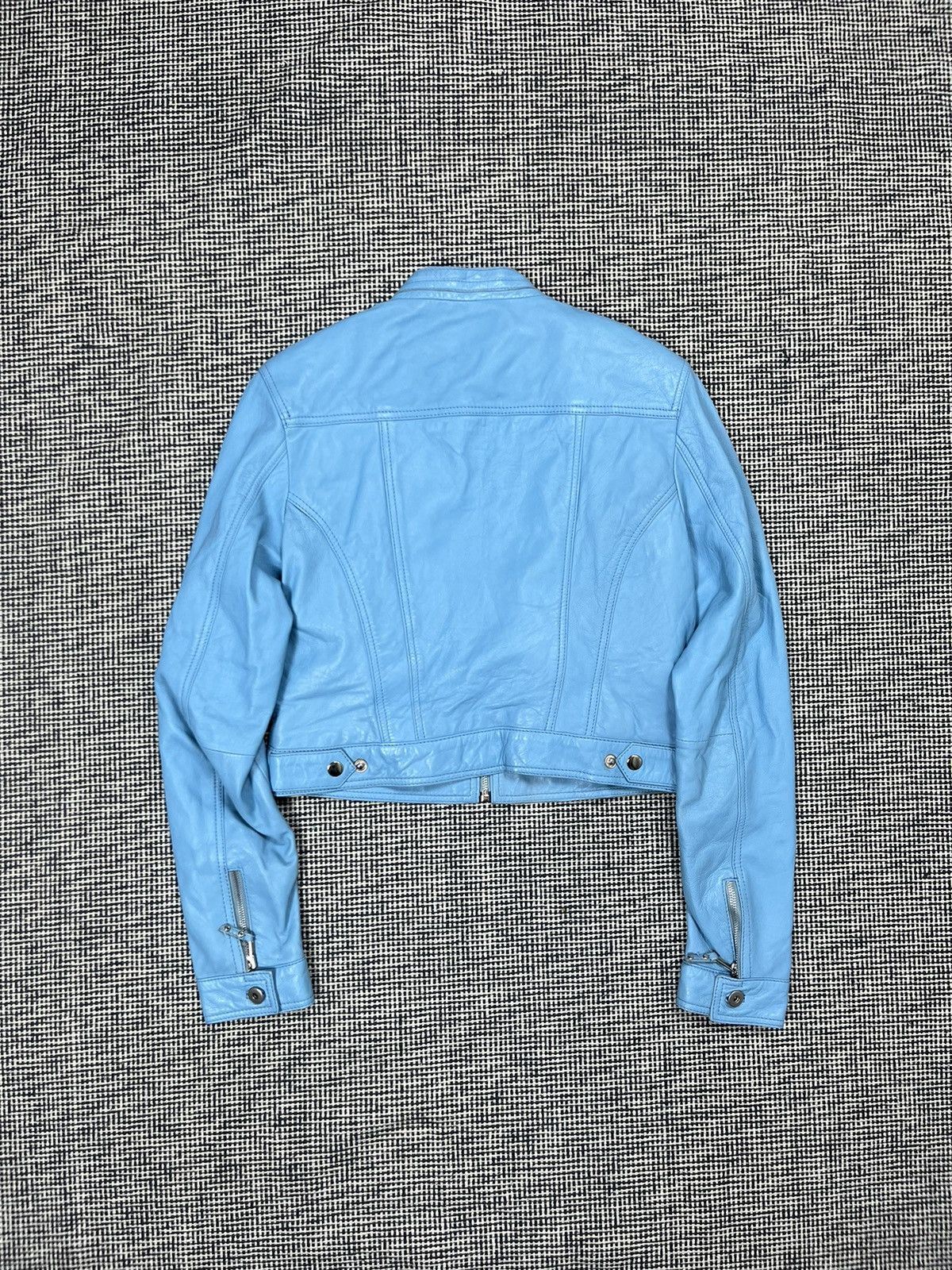 Leather Sky blue cropped genuine leather moto jacket avant garde Size L / US 10 / IT 46 - 3 Thumbnail