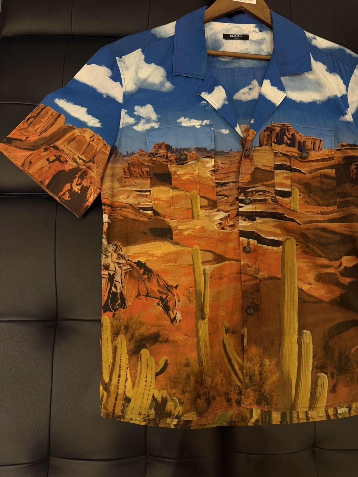 Balmain Size M/41 - Balmain Desert Graphic Short Sleeve Button Up Size US M / EU 48-50 / 2 - 2 Thumbnail