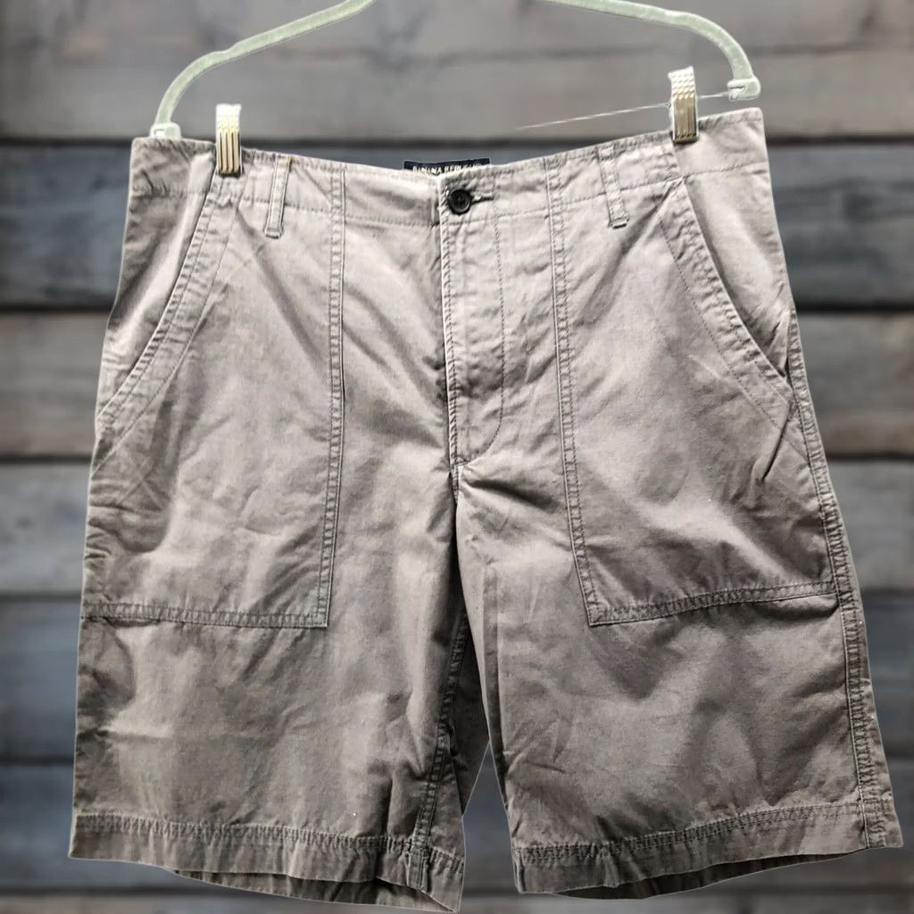 Banana Republic Banana Republic Ripstop Shorts Mens 33 Gray 10.5'' Inseam Cotton Flat Front Chino Pocket Preppy Regular Mens Size US 33 - 1 Thumbnail