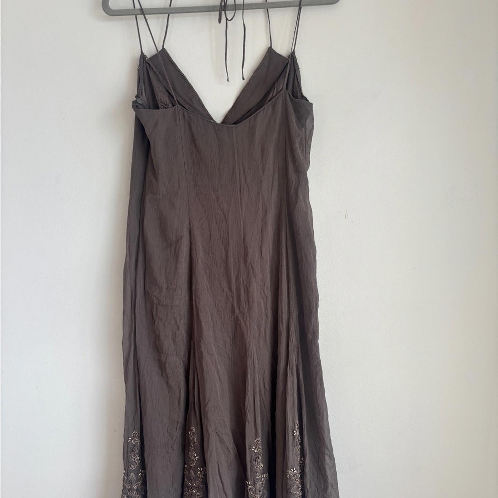 Elie Tahari Elie Tahari Brown V Neck Embroidered 100% Silk Dress Size XL / US 12-14 / IT 48-50 - 4 Thumbnail