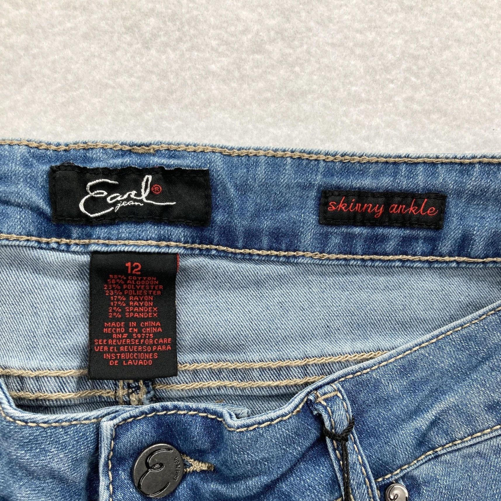Vintage Earl Jean Skinny Ankle Jeans Womens 12 Medium Wash Blue Denim Studded Stretch Size 34" / US 12 / IT 48 - 6 Thumbnail